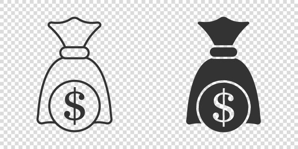 金钱袋图标在平坦的风格。在孤立背景上的钱袋矢量插图。硬币袋标志的经营理念。图片下载