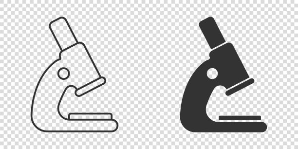 显微镜图标在平面风格。实验室放大镜矢量图上孤立的背景。生物仪器标志的经营理念。图片下载