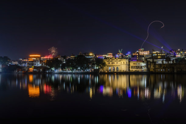 乌代普尔市夜晚灯火通明图片下载