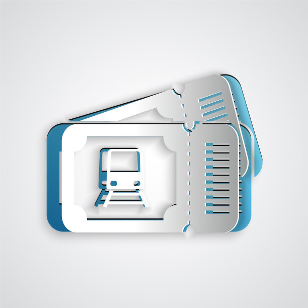 剪纸火车票图标孤立在灰色上图片下载