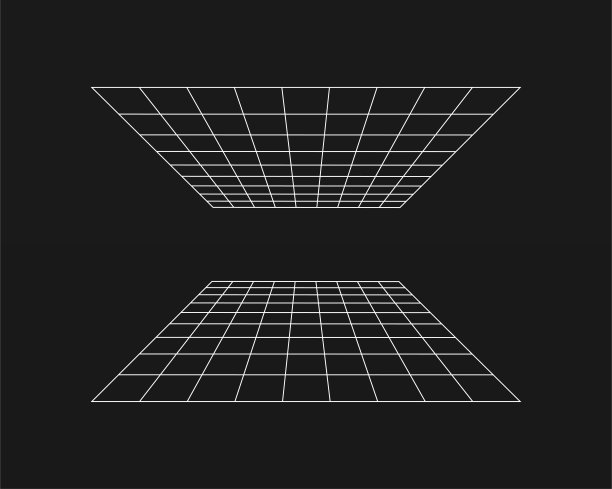 网络网格，复古朋克透视矩形隧道。网格隧道几何黑色背景。矢量图图片下载
