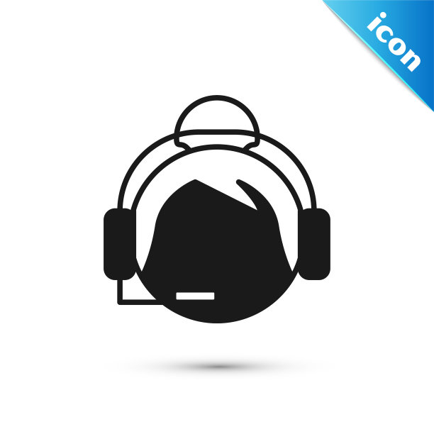 黑人女性与耳机图标孤立在白人图片下载