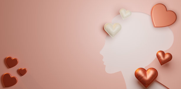 母亲节横幅与心和空白的文字3d渲染图片下载