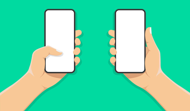 手机在男人的“u2019手。手拥有智能手机。空白屏幕。触摸手指。现代平面设计。矢量插图与阴影。图片下载