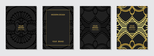 封面设计设置，垂直模板，文本的位置。时尚的黑色浮雕背景集合。民族的3 d模式。手工制作的风格。东亚、亚洲、印度的动机。图片下载