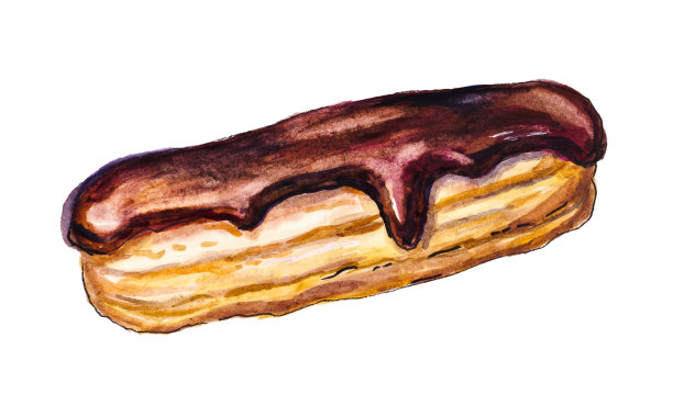 水彩画:奶油奶油蛋糕与巧克力糖霜孤立在白色背景图片下载