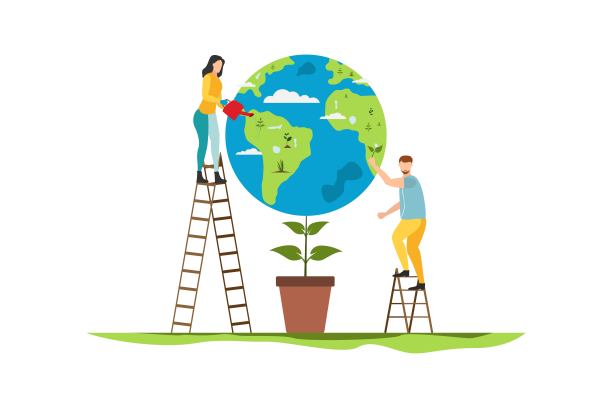 生态。拯救地球。人们生活在一个生态系统中。节约环保的生活。向量。图片下载