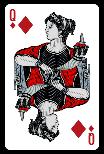 方块皇后扑克牌-希腊原始设计。图片下载