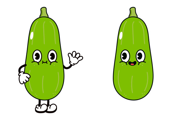 可爱有趣的蔬菜骨髓角色。矢量手绘传统卡通复古，复古，卡哇伊人物插图图标。孤立在白色背景。西葫芦字符图片下载