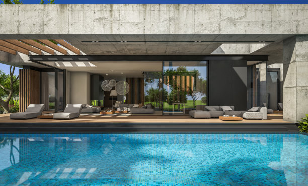 现代风格的新混凝土房子的3d渲染图片下载