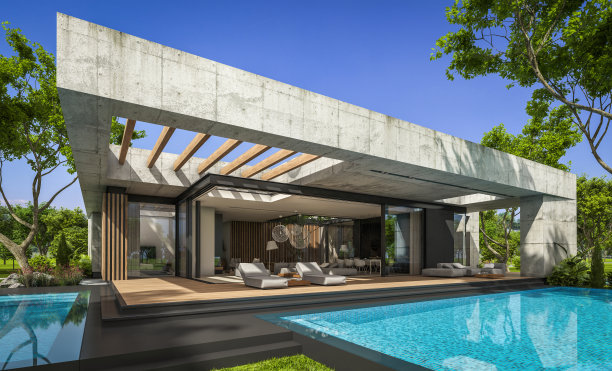 现代风格的新混凝土房子的3d渲染图片下载