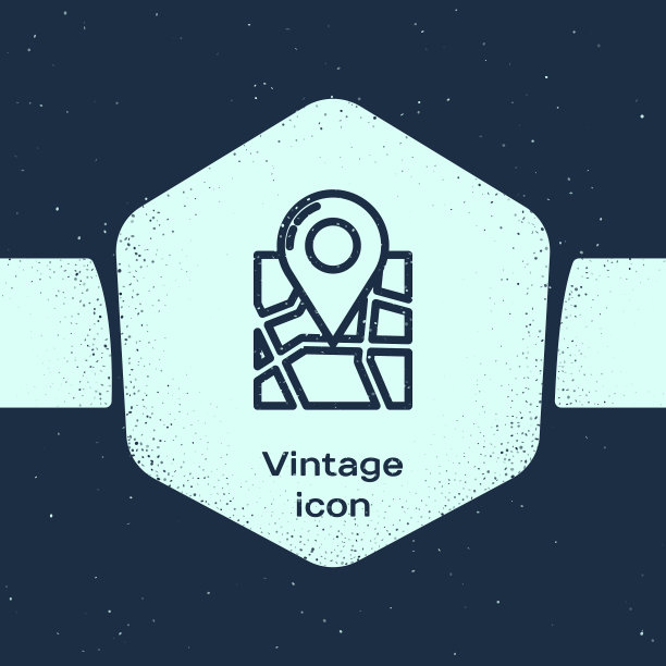 Grunge线折叠地图与位置标记图标图片下载