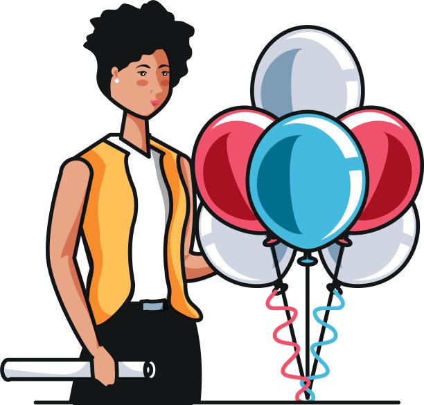 带着气球的女商人氦气劳动节图片下载