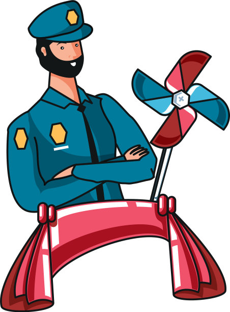 警察工作人员与风玩具劳动节图片下载