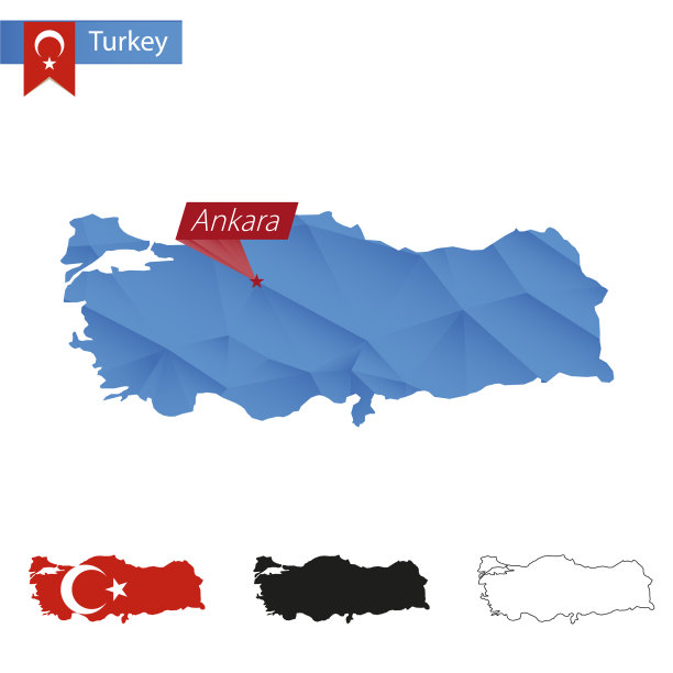 土耳其蓝色低多边形地图与首都安卡拉图片下载