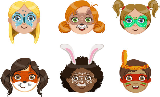 孩子们的脸与动物画集蝴蝶图片下载