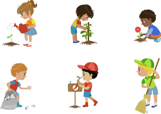 儿童志愿者让孩子们收集塑料图片下载