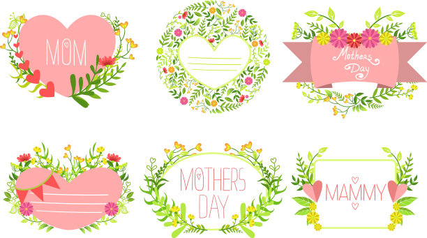 母亲节卡片模板与鲜花设置图片下载