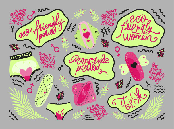 霓虹灯贴纸套装女性自觉消费卫生观念。图片下载