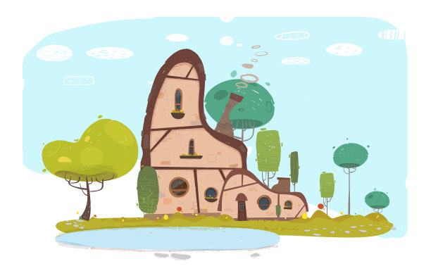 时髦的平面舒适的家庭石屋在乡村图片下载