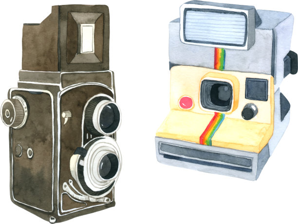 相机水彩收藏手绘绘画图片下载