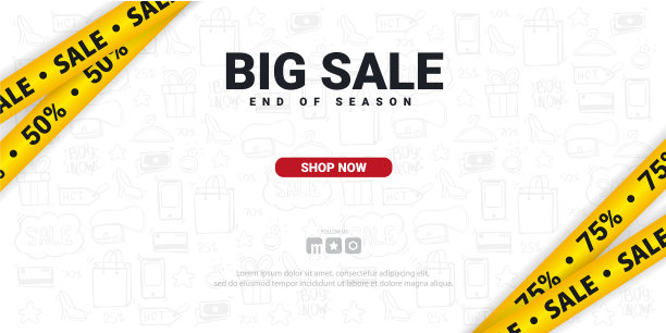 销售横幅与黄色警告线手绘图片下载