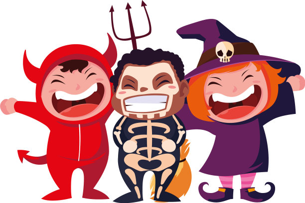 孩子们穿着万圣节服装的形象图片下载