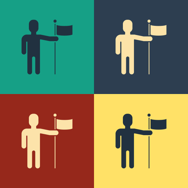 彩色男子持有旗图标孤立的颜色图片下载