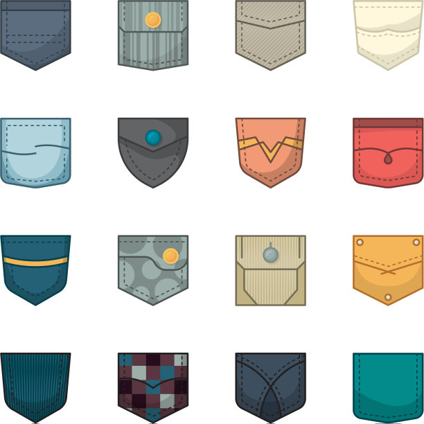 彩色口袋，补丁和织物口袋图片下载