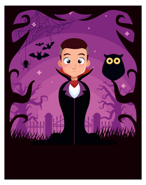 万圣节黑暗场景与男孩伪装德古拉图片下载