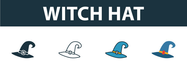 女巫帽子图标设置在不同的溢价符号图片下载