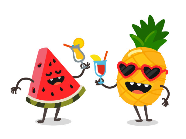 可爱的水果，西瓜和菠萝图片下载