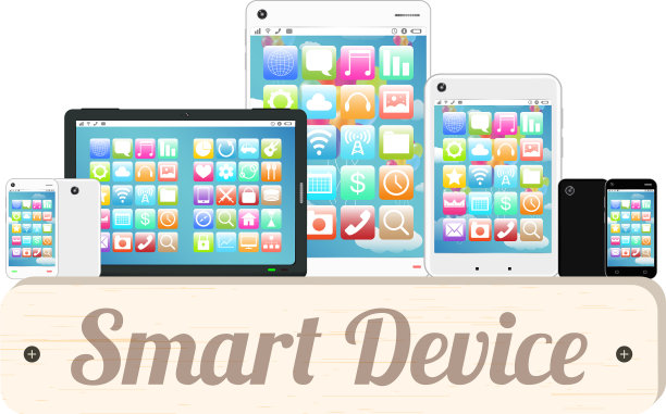 智能设备木板配智能手机和桌子图片下载