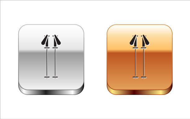 黑色滑雪杖图标孤立的白色背景图片下载