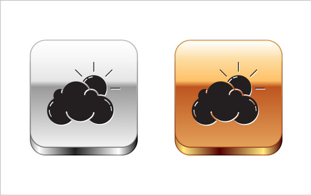 黑色的太阳和云的天气图标孤立在白色图片下载