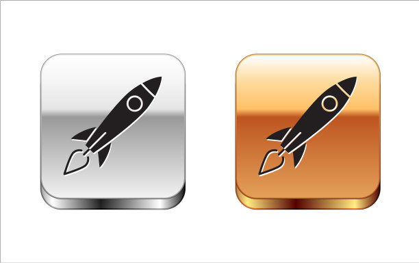 黑色火箭船与火图标孤立在白色图片下载