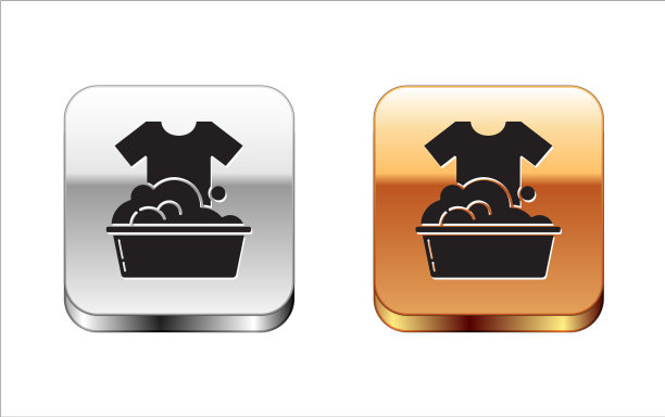 黑色塑料盆与肥皂泡沫图标隔离图片下载