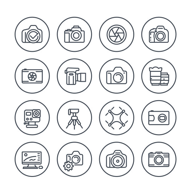 摄影线图标设置在白色图片下载