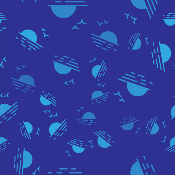 蓝色日落图标孤立的蓝色无缝图案图片下载