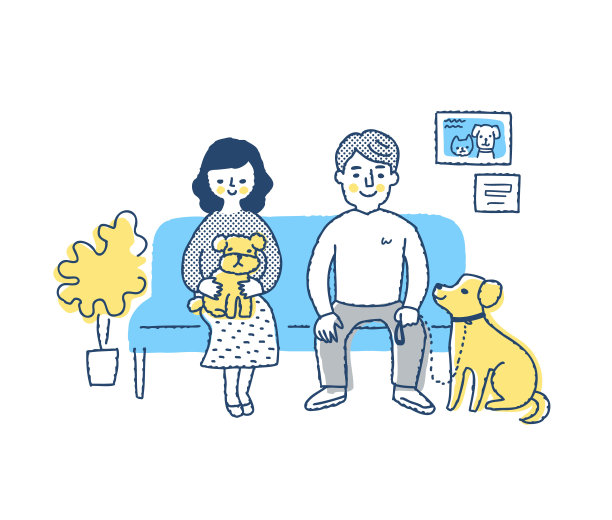 主人和狗在兽医诊所的候诊室图片下载