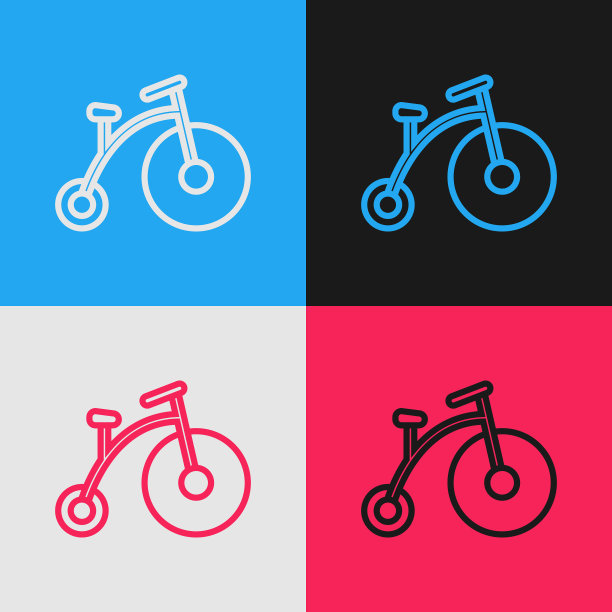 颜色线复古自行车与一个大车轮和图片下载