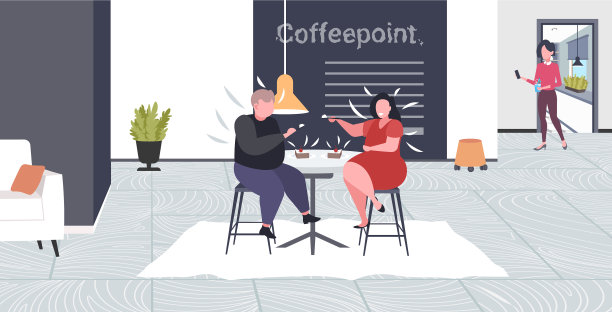 一对肥胖夫妇吃着香甜可口的蛋糕超重了图片下载