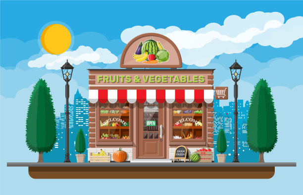 街道商店建筑水果和蔬菜店图片下载