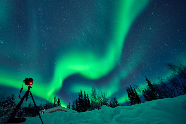 相机拍摄北极光在阿拉斯加，美国图片下载