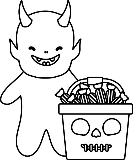 不给糖就捣蛋——快乐万圣节的线条形象图片下载