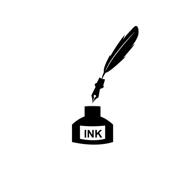 羽毛笔油墨与墨水瓶图标分离的标志图片下载