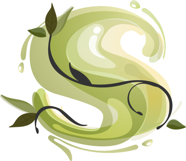 S字母水彩手绘绿色自然标志图片下载