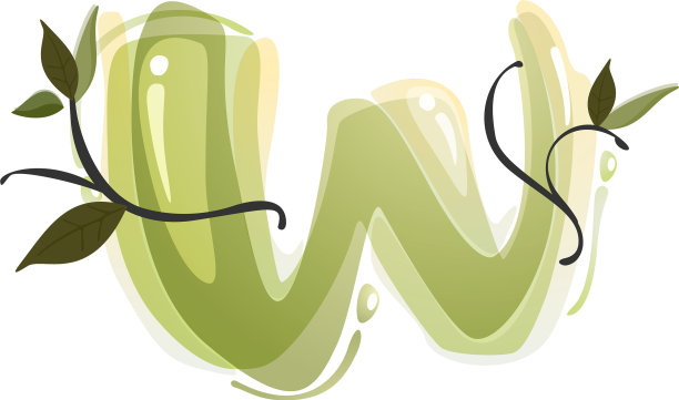 W字母水彩手绘绿色自然标志图片下载