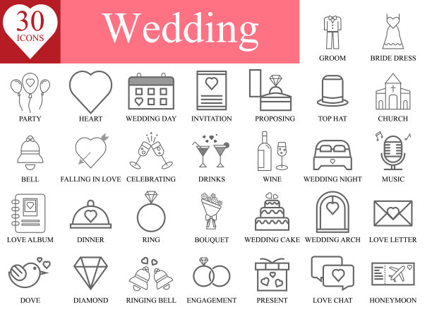 婚礼图标设定结婚订婚戒指爱情图片下载