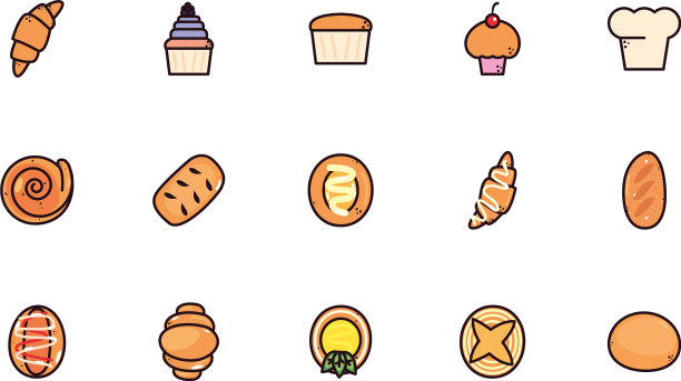 捆绑面包烘焙与设置图标图片下载